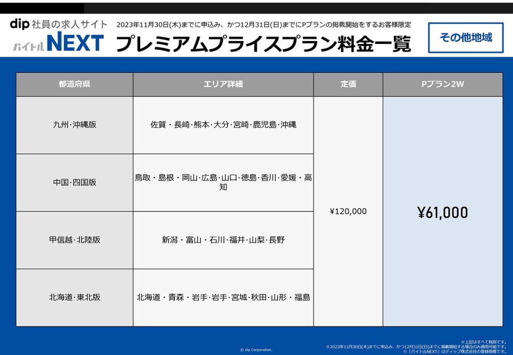 バイトルNEXTプレミアムプライスプランP02料金