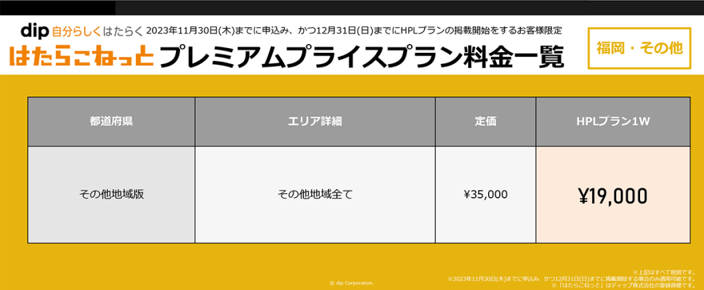 はたらこねっとプレミアムプライスプランHPL 1週間 ¥35,000 >¥19,000