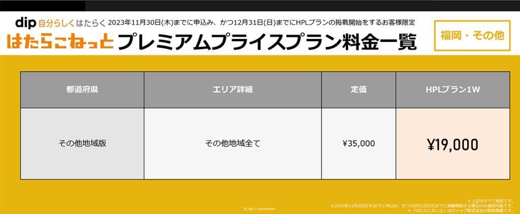 はたらこねっとプレミアムプライスプランHPL 1週間 ￥35,000 ＞￥19,000